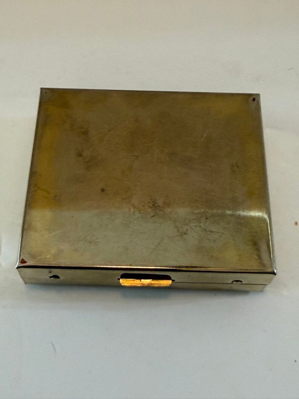 Gold Tone Metal Cigarette Case Chinese Landscape Art Panel Mirror 3 Inch
